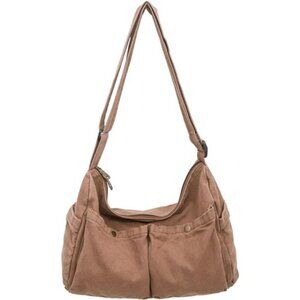 Canvas Bag Cute, Crossbody Bag with Multiple Pockets Brown